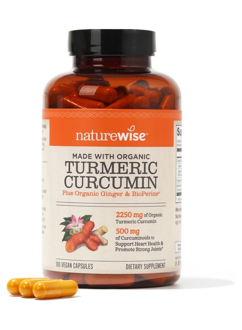 NatureWise Organic Turmeric Curcumin 180 Vegan Capsules - Image 1