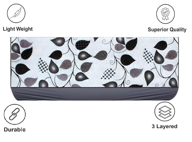 MW PRINTS Split AC Cover Indoor Unit for 1 Ton Capacity AC Dustproof and Water Resistant AC Cover (Grey Leaves) - Image 3
