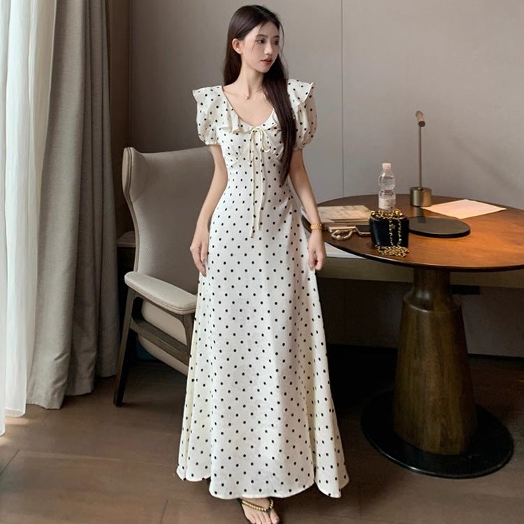 general Elegant French Style Retro Polka Dot Dress for Summer - Slimming Waist, Sweet and Elegant with Ruffled Hem - Image 1