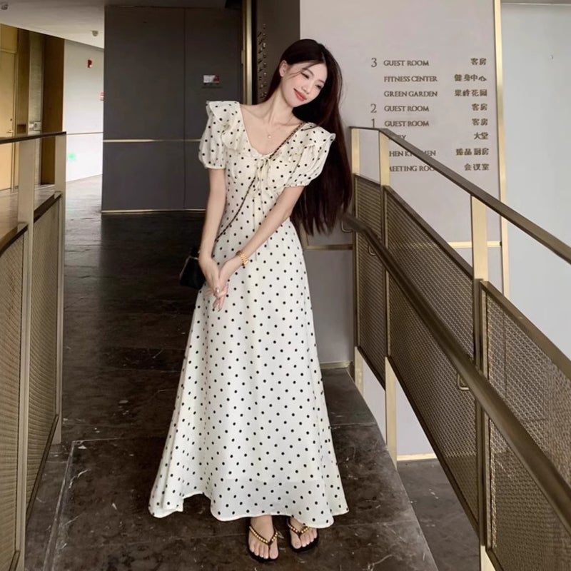 general Elegant French Style Retro Polka Dot Dress for Summer - Slimming Waist, Sweet and Elegant with Ruffled Hem - Image 2