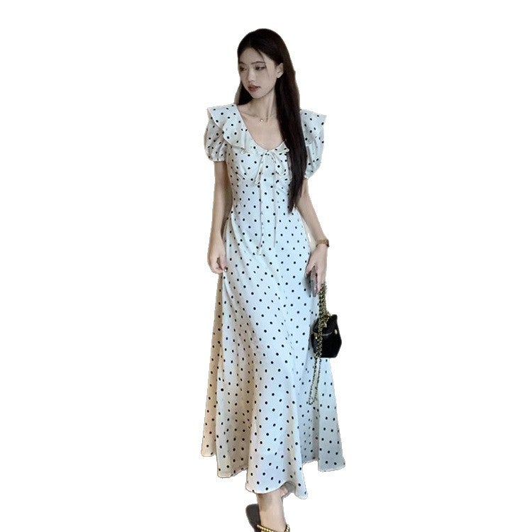 general Elegant French Style Retro Polka Dot Dress for Summer - Slimming Waist, Sweet and Elegant with Ruffled Hem - Image 5