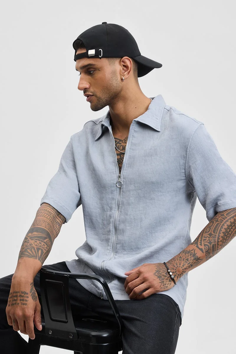 SNITCH Light Grey Light Grey Textured Half Sleeve Oversized Casual Shirt for Men | Best Price UAE