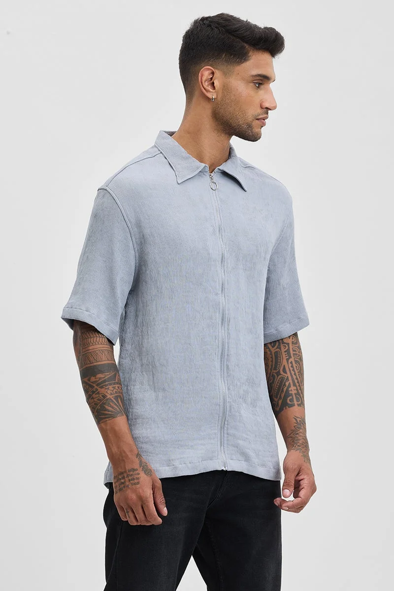 SNITCH Light Grey Light Grey Textured Half Sleeve Oversized Casual Shirt for Men | Best Price UAE
