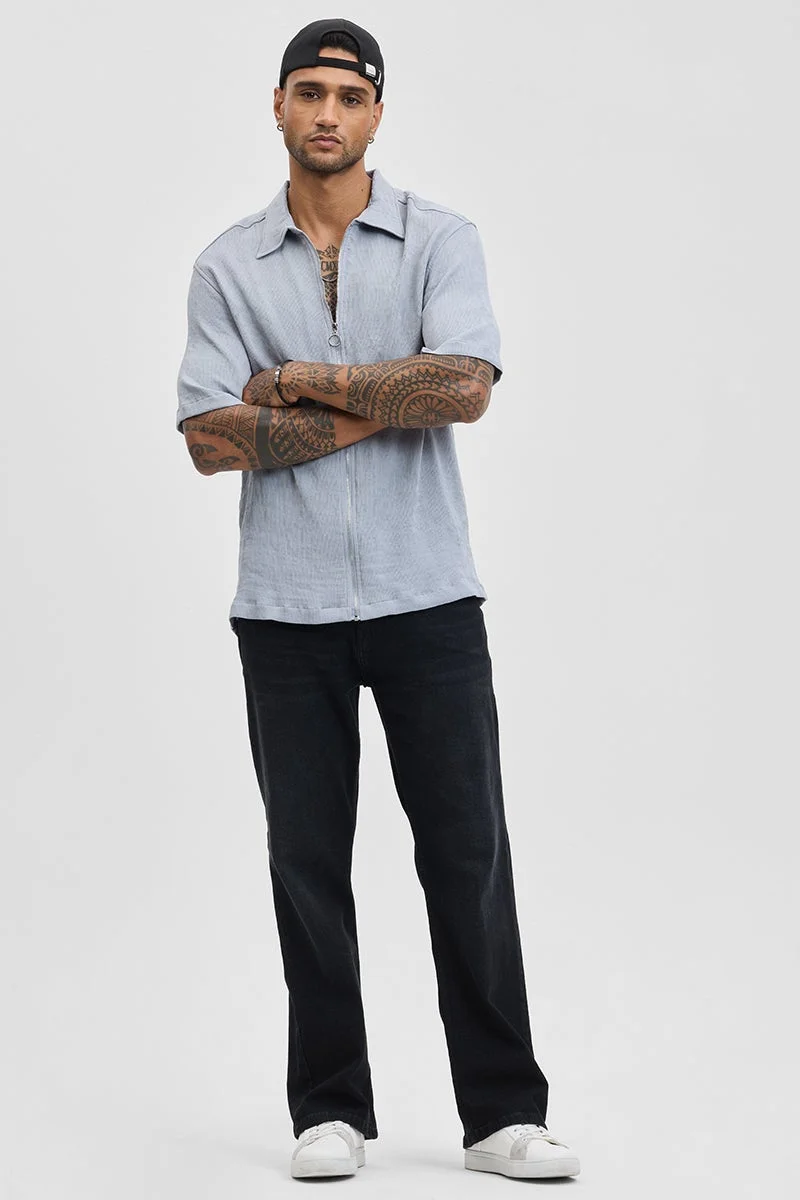 SNITCH Light Grey Light Grey Textured Half Sleeve Oversized Casual Shirt for Men | Best Price UAE