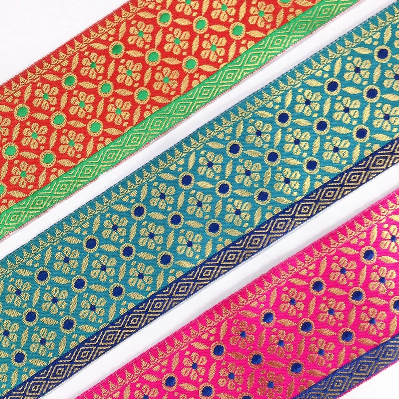 Lami 9 Meter Red Green Jacquard Lace, Lace for Banarasi Saree Border - Image 3