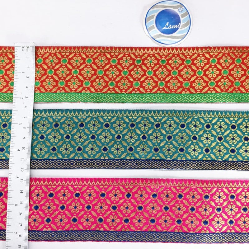 Lami 9 Meter Red Green Jacquard Lace, Lace for Banarasi Saree Border - Image 4