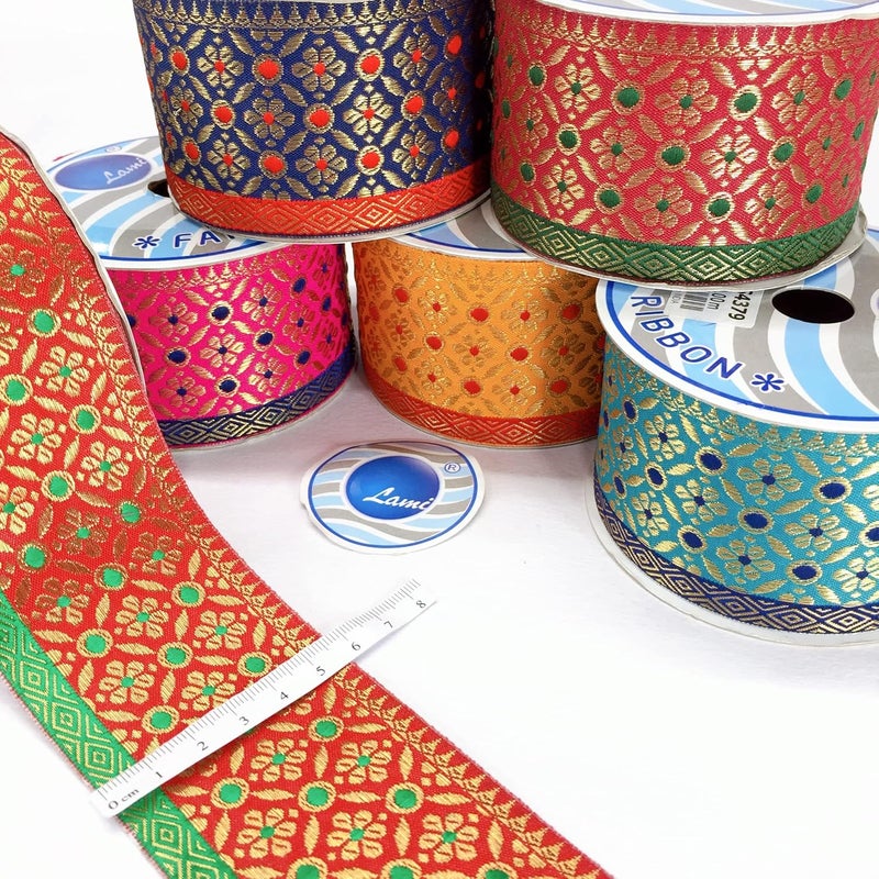 Lami 9 Meter Red Green Jacquard Lace, Lace for Banarasi Saree Border - Image 2