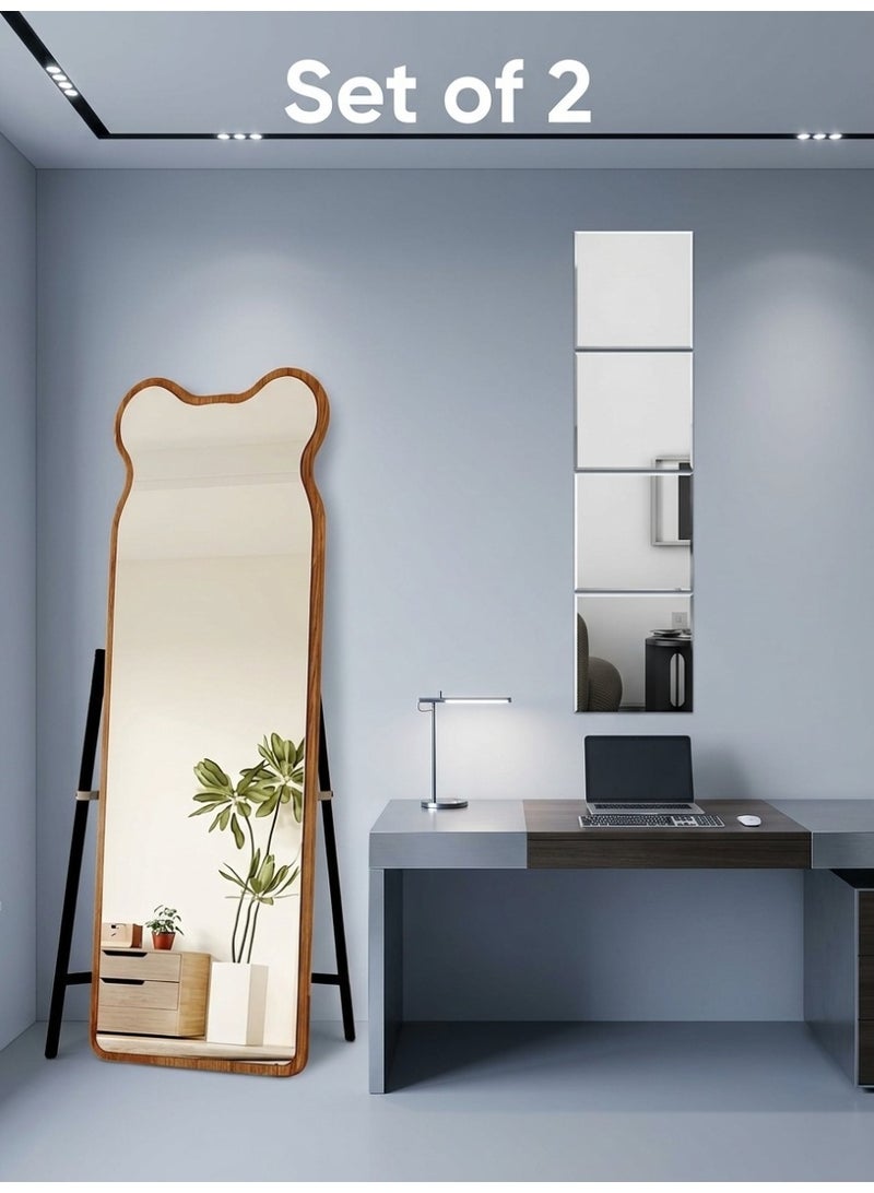 fashionhome Set of 2 Modern Full-Length Floor Mirrors, Natural Wood Frame Wavy Organic Design & Frameless Decorative - Image 1