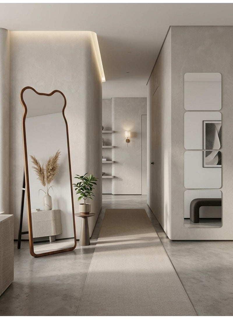 fashionhome Set of 2 Modern Full-Length Floor Mirrors, Natural Wood Frame Wavy Organic Design & Frameless Decorative - Image 4