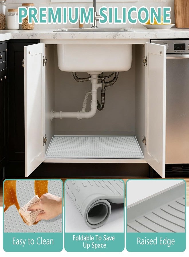 Lanstics 32" x 22" Under Sink Mat for Kitchen Lanstics Under Sink Organizer Waterproof Raised Edge Silicone Mat Sink Protector Silicone Organizers Tray for Kitchen Bathroom 33" and 36" Sinks - Image 3