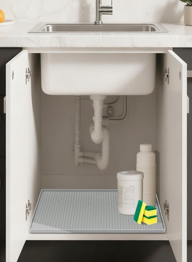 Lanstics 32" x 22" Under Sink Mat for Kitchen Lanstics Under Sink Organizer Waterproof Raised Edge Silicone Mat Sink Protector Silicone Organizers Tray for Kitchen Bathroom 33" and 36" Sinks - Image 1
