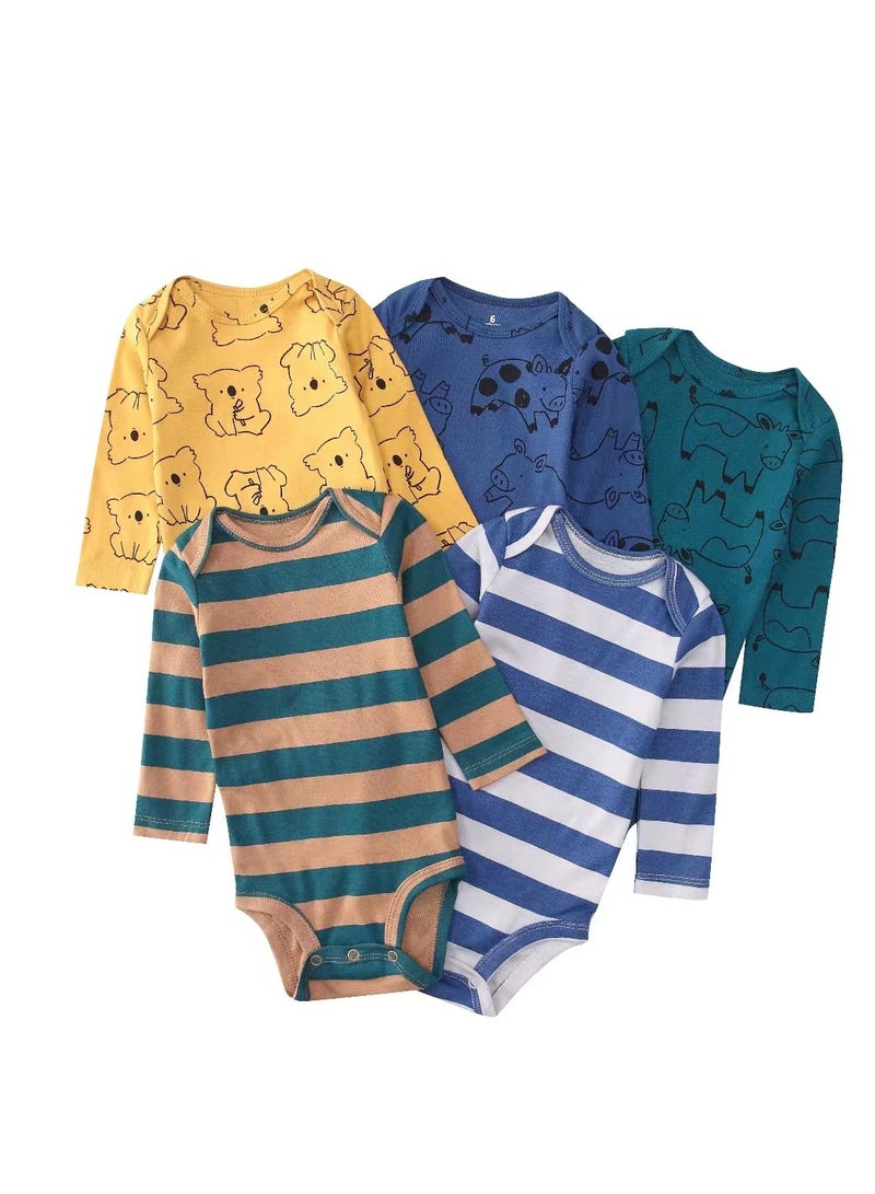 Baby Boy Long Sleeve Onesies 5-Pack 