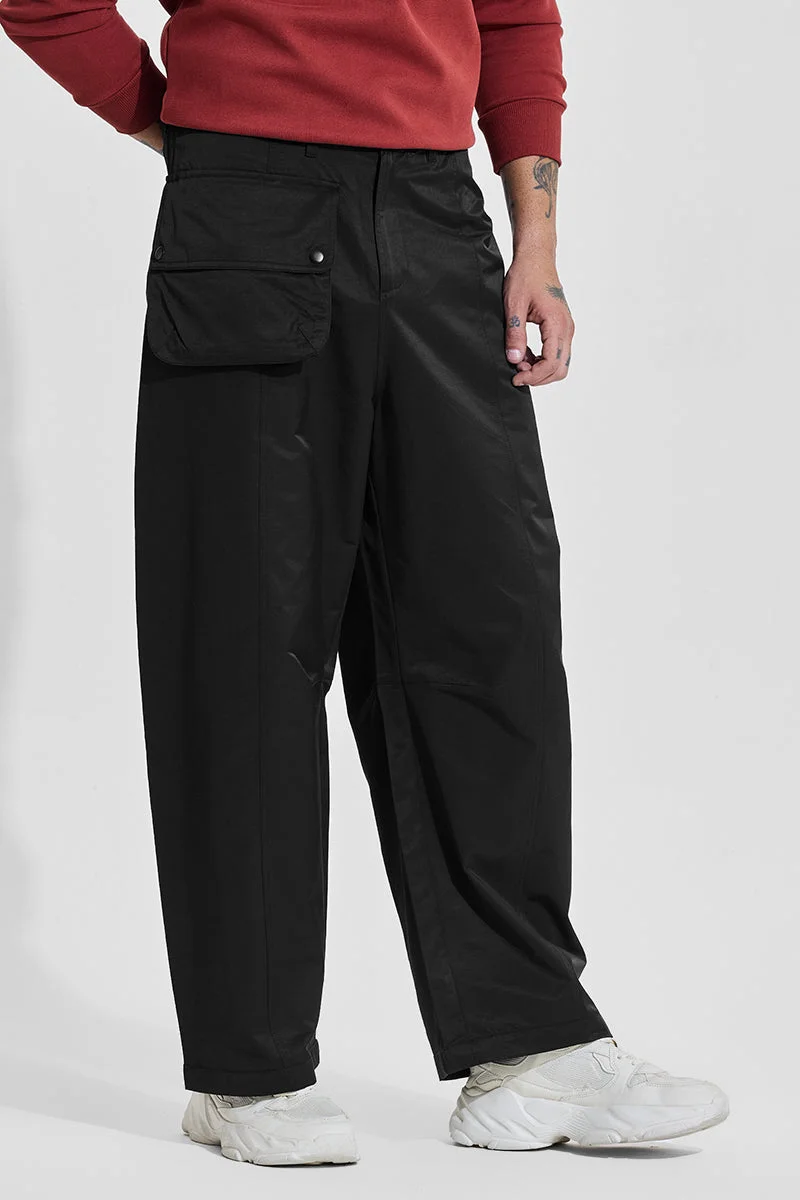 SNITCH Black Solid Loose Fit Streetwear Cargo