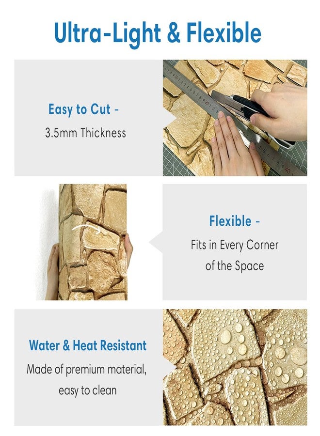 COMSTICKC 3D Faux Stone Wall Panel Peel and Stick Wall Tiles, 10 Pcs of 12"X12", Ultra-Light Thin PVC Rock Adhesive Fake Stone Paneling Backsplash Interior Decor (Brown) - Image 4