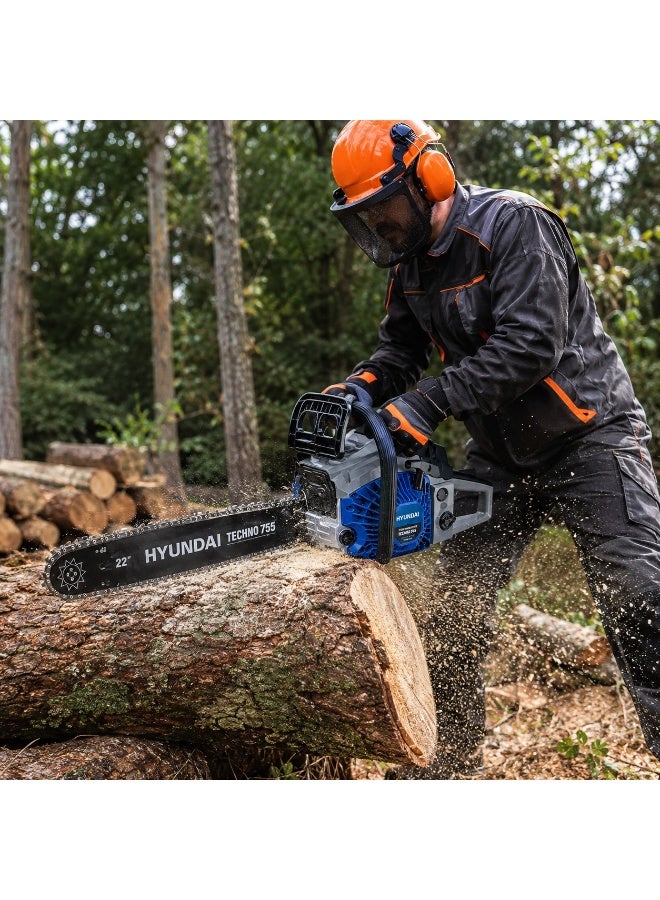 HYUNDAI Petrol Chainsaw Hyundai TECHNO 755 56cc 2.3kW 22 Inch Guide Bar 11000 RPM Heavy Duty Gasoline Chain Saw for Large Logs Wood Cutting Forestry and Agriculture - Image 5
