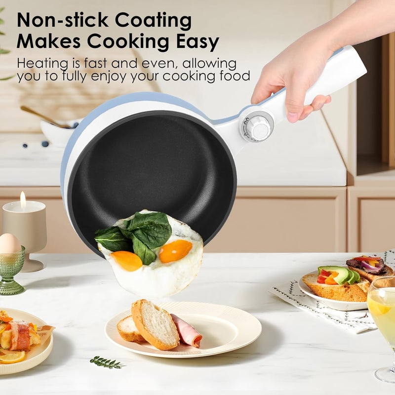 Audecook Hot Pot Electric,Mini Electric Skillet Portable Nonstick Sauté Pan with Power Adjustment, Rapid Ramen Cooker Travel Multicooker Electric Pot for Steak/Soup (G(blue/1.7L with steamer)) - Image 5