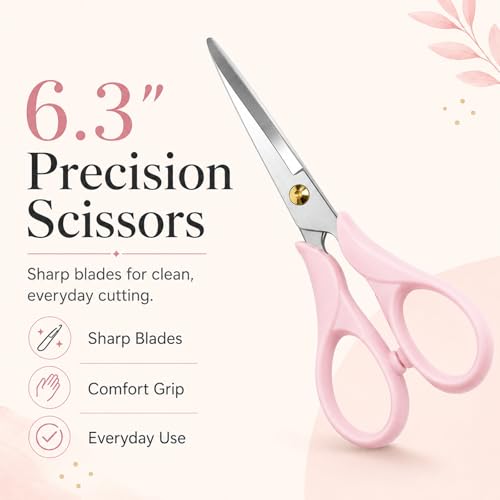 CREECHWA Aesthetic Pink Acrylic Scissors, 6.3" Craft Shears with Sharp Stainless Steel Blades for Home Office & School, Cute Stationery Tools for Bullet Journaling, Scrapbooking & Gift Wrapping - Image 2