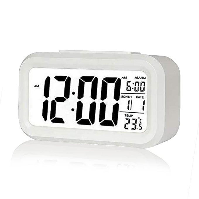DIGITAL ALARM CLOCK TABLE CLOCK FOR STUDENTS HOME OFFICE CORPORATE WITH AUTOMATIC SENSOR DATE TEMPERATURE WHITE