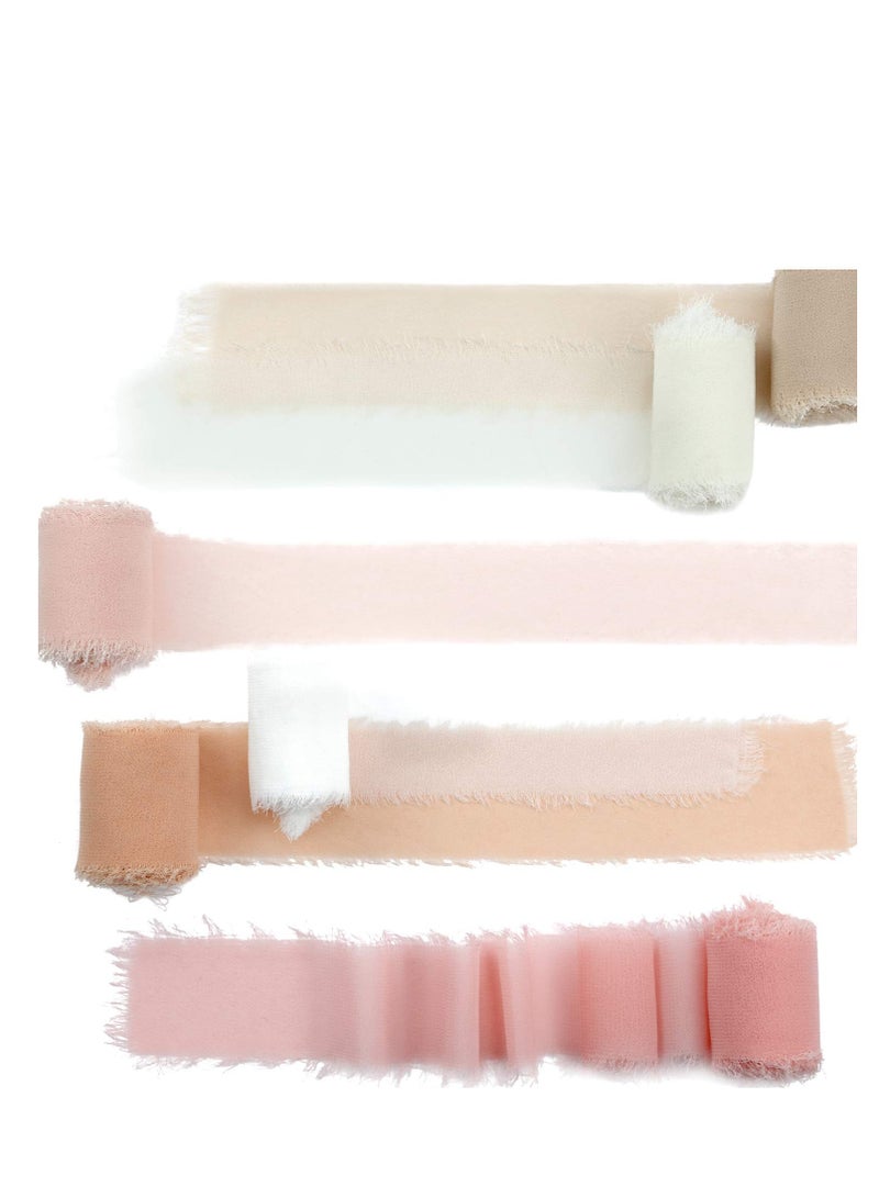 6 Rolls of Handmade Chiffon Fringe Ribbon for Gift & Bouquet Wrapping - 3.5cm x 450cm, Perfect for DIY Crafts & Decorations - Image 1