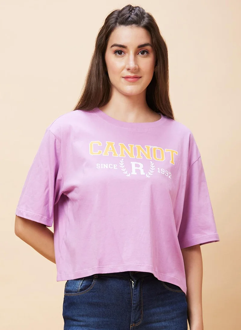 globus Globus Women Typography Printed Drop-Shoulder Sleeves Pure Cotton Oversized Crop T-Shirt