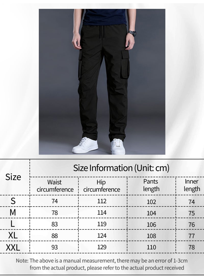 بنطلون رجالي أسود كارغو، متعدد الجيوب، فضفاض، برباط، ساق مستقيمة، بنطلون كاجوال - Image 4