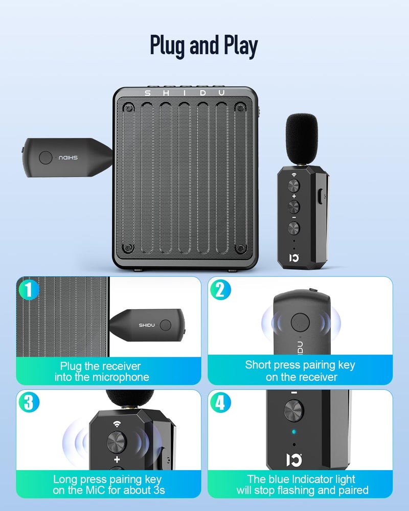 SHIDU Wireless Microphone Headset 2.4G Wireless lavalier Mics System with 3.5MM Plug for Voice Amplifier, Speakers, PA System Teacher, Tour Guides, Fitness Instructor - Image 4