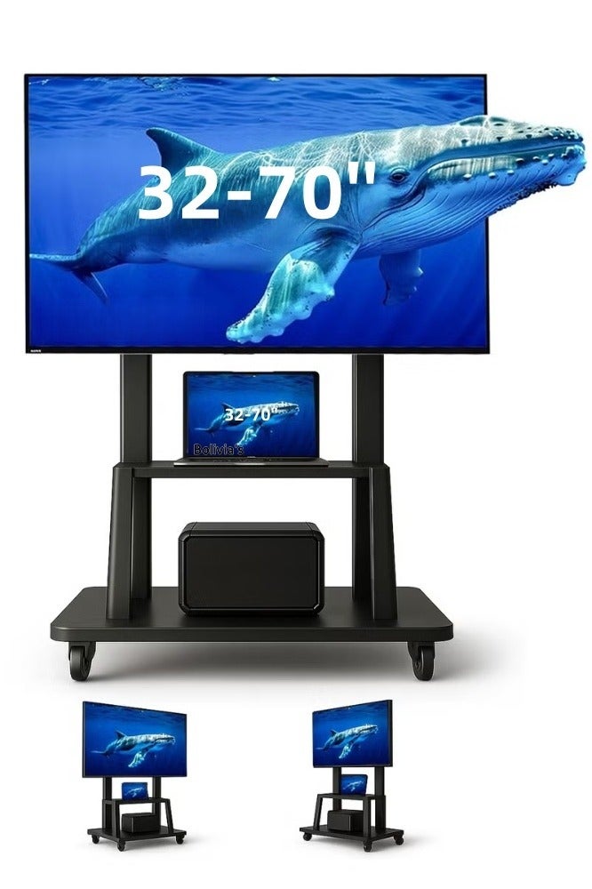 بوليفياز حامل تلفزيون متحركة لالشاشات المسطحة والمنحنية LCD و LED 4K من 32 إلى 70 بوصة، 50، 55، 60، 65، 70 بوصة، قاعدة تلفزيون متحرك قوي مزود بعجلات، أقصى VESA 600x400 مم حتى 154 رطل،استاند شاشه قابل للتحريك مع رف - Image 1