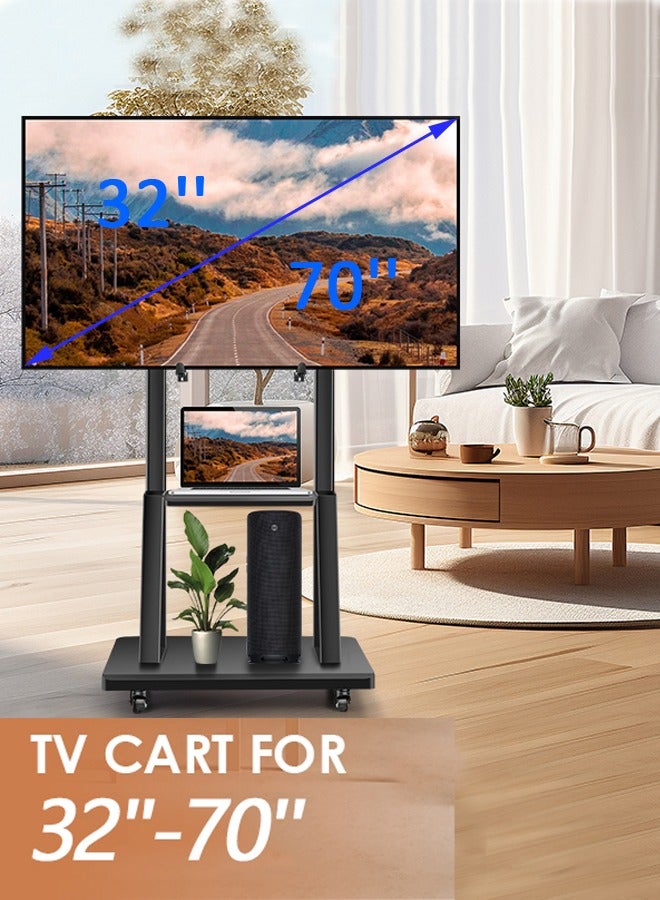 بوليفياز حامل تلفزيون متحركة لالشاشات المسطحة والمنحنية LCD و LED 4K من 32 إلى 70 بوصة، 50، 55، 60، 65، 70 بوصة، قاعدة تلفزيون متحرك قوي مزود بعجلات، أقصى VESA 600x400 مم حتى 154 رطل،استاند شاشه قابل للتحريك مع رف - Image 4