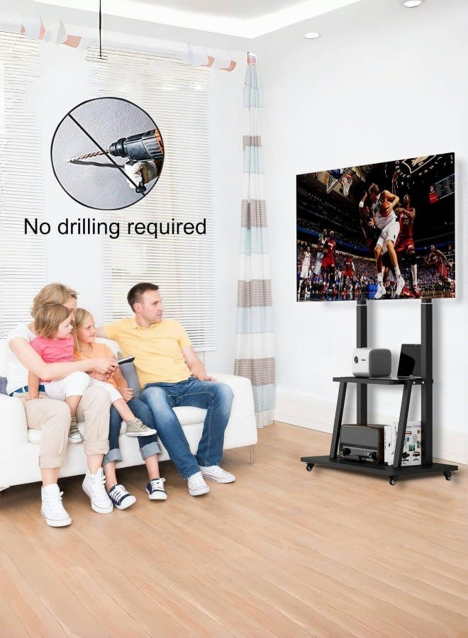 بوليفياز حامل تلفزيون متحركة لالشاشات المسطحة والمنحنية LCD و LED 4K من 32 إلى 70 بوصة، 50، 55، 60، 65، 70 بوصة، قاعدة تلفزيون متحرك قوي مزود بعجلات، أقصى VESA 600x400 مم حتى 154 رطل،استاند شاشه قابل للتحريك مع رف - Image 3