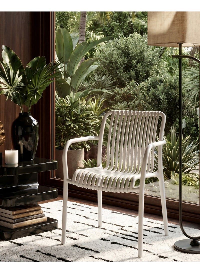HariNorgen Resin Dining Chair, Indoor & Outdoor Armchair, Stackable Weatherproof, Fully Assembled, White, 1 Piece - Image 1