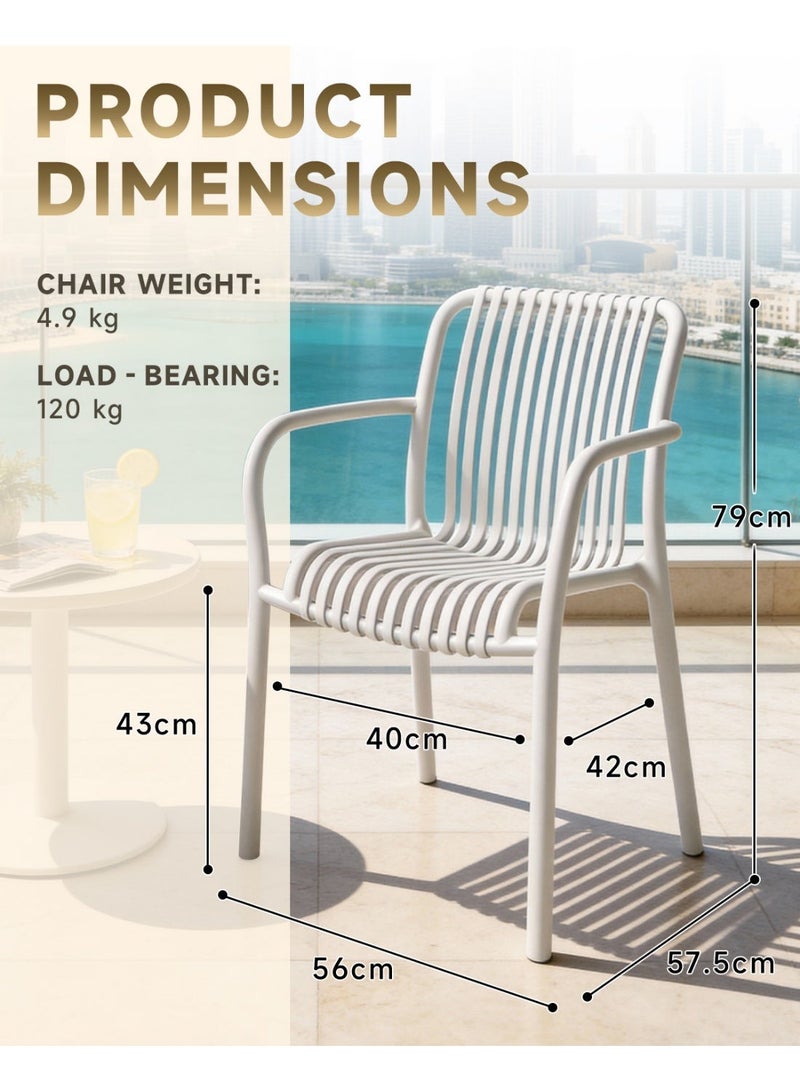 HariNorgen Resin Dining Chair, Indoor & Outdoor Armchair, Stackable Weatherproof, Fully Assembled, White, 1 Piece - Image 2