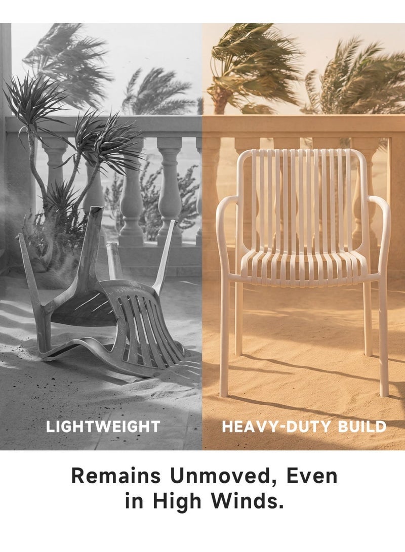 HariNorgen Resin Dining Chair, Indoor & Outdoor Armchair, Stackable Weatherproof, Fully Assembled, White, 1 Piece - Image 4