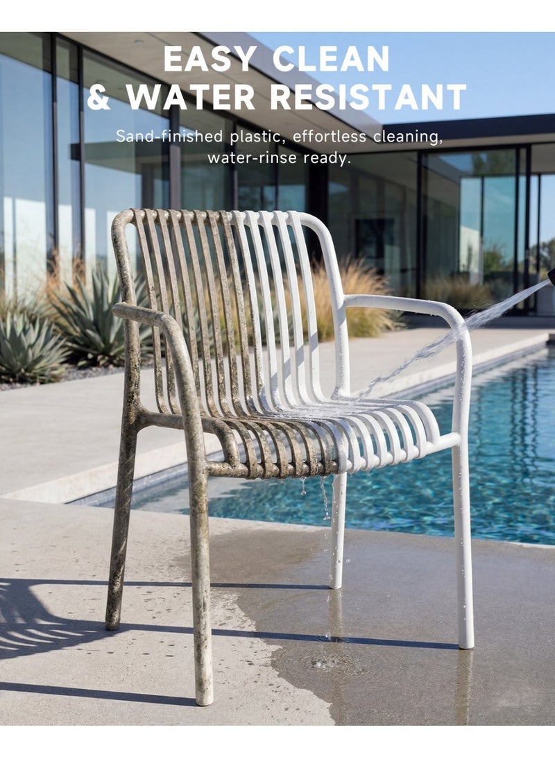 HariNorgen Resin Dining Chair, Indoor & Outdoor Armchair, Stackable Weatherproof, Fully Assembled, White, 1 Piece - Image 3