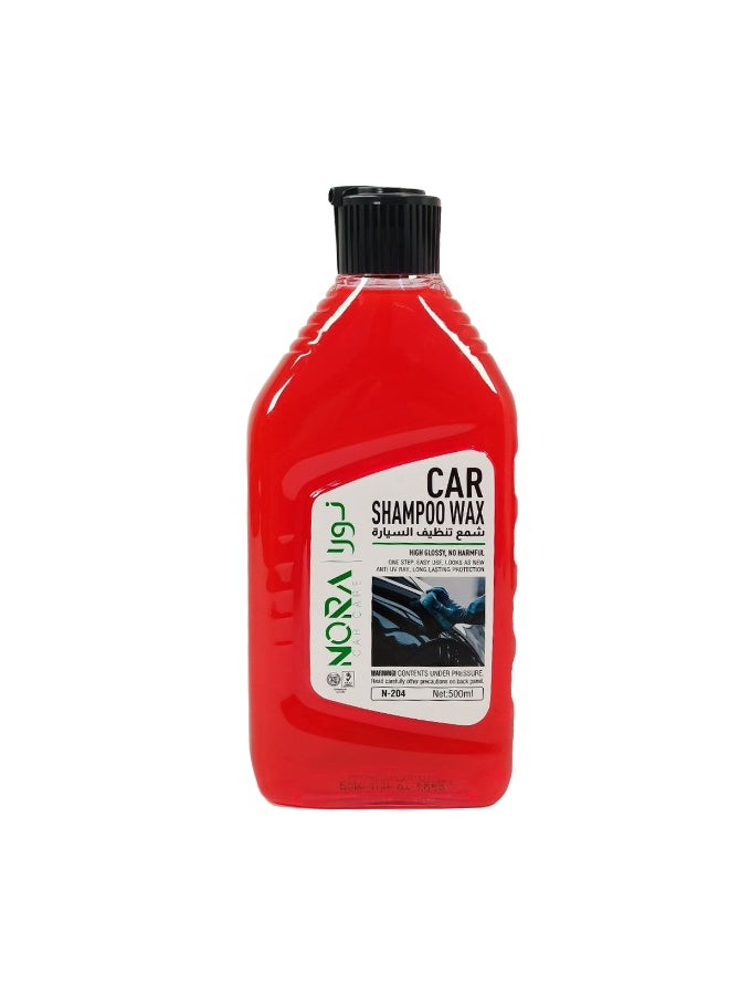 NORA Car Shampoo Wax 500ml Red colour – Dual Action Formula, High Gloss Shine, pH Balanced, Color Safe, Thick Foaming, Gentle on All Car Surfaces, Suitable for Bucket, Machine & Foam Wash N-204 - Image 1