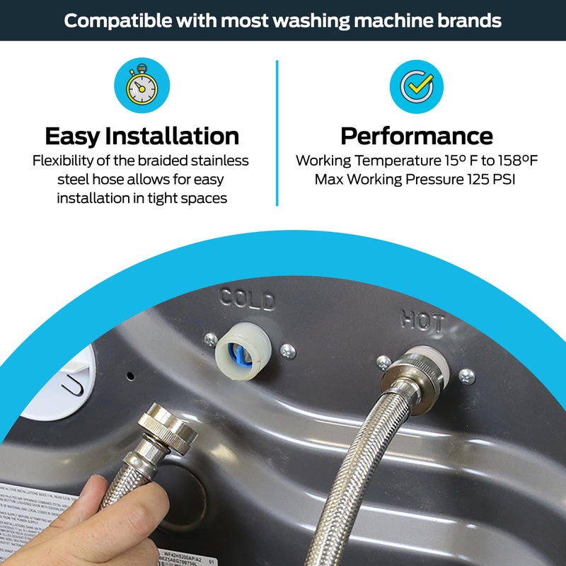 إيست مان ايستمان 6 قدم موصل خرطوم الغسالة 3/4 بوصة Fht X 3/4 بوصة Fht مضفر من الفولاذ المقاوم للصدأ 48369 - Image 3