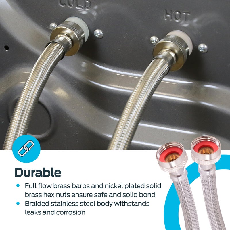 إيست مان ايستمان 6 قدم موصل خرطوم الغسالة 3/4 بوصة Fht X 3/4 بوصة Fht مضفر من الفولاذ المقاوم للصدأ 48369 - Image 5