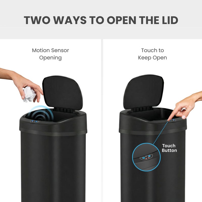 iTouchless 13 Gallon Oval Automatic Garbage Can with Odor Filter, 50L Touchless Kitchen Wastebasket, Smart Hands-Free Motion Sensor Lid, Fingerprint-Proof, Soft-Close, Modern Matte Black Finish - Image 3