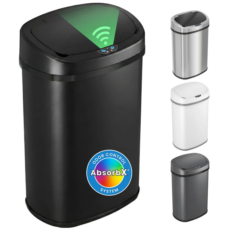 iTouchless 13 Gallon Oval Automatic Garbage Can with Odor Filter, 50L Touchless Kitchen Wastebasket, Smart Hands-Free Motion Sensor Lid, Fingerprint-Proof, Soft-Close, Modern Matte Black Finish - Image 1