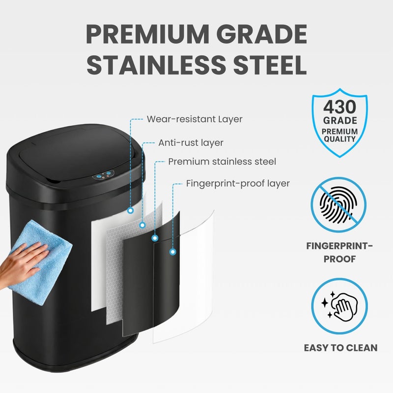 iTouchless 13 Gallon Oval Automatic Garbage Can with Odor Filter, 50L Touchless Kitchen Wastebasket, Smart Hands-Free Motion Sensor Lid, Fingerprint-Proof, Soft-Close, Modern Matte Black Finish - Image 5