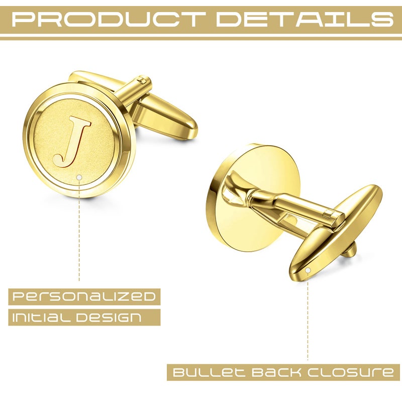 LOYALLOOK Initial Gold Cufflinks for Men Gold Cuff Links Personalized Copper CuffLinks Letter Cufflinks Gift for Groom Husband Father Initial H - Image 4