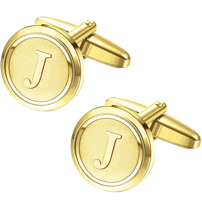 LOYALLOOK Initial Gold Cufflinks for Men Gold Cuff Links Personalized Copper CuffLinks Letter Cufflinks Gift for Groom Husband Father Initial H - Image 1
