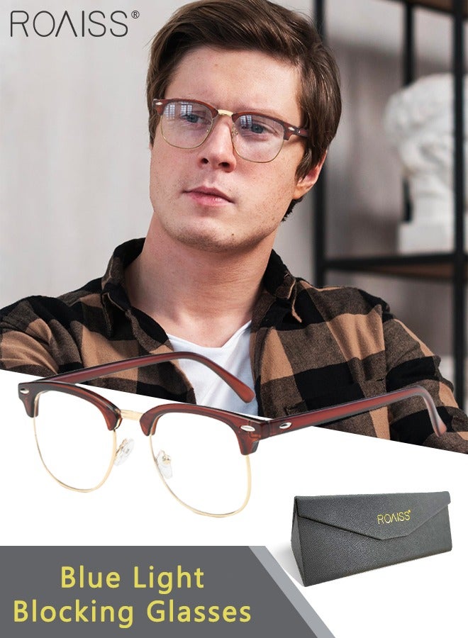 roaiss Retro Semi Rimless Blue Light Blocking Glasses Blue Light Filter Computer Reading Gaming TV Phones Square Eyeglasses Fashion Anti Eyestrain Headache Eyewear for Men Women Brown Gold 50mm - Image 1