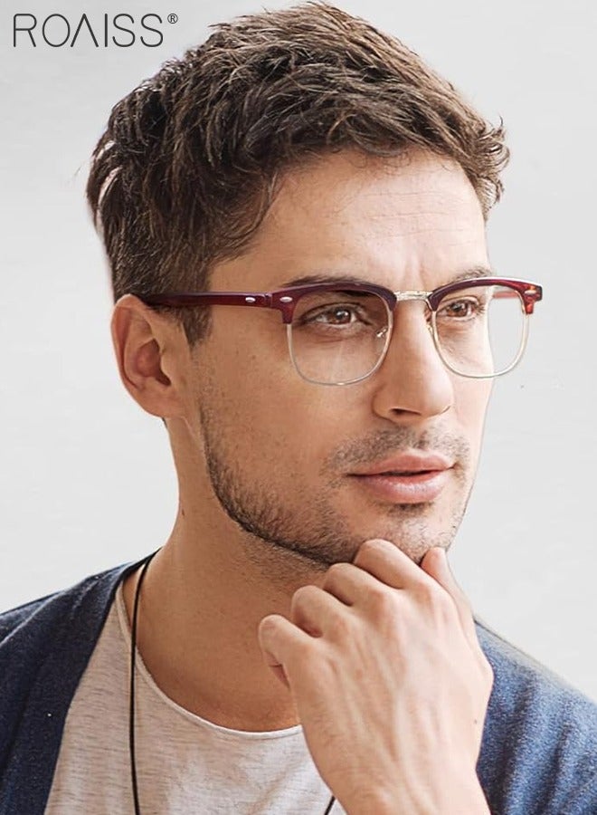 roaiss Retro Semi Rimless Blue Light Blocking Glasses Blue Light Filter Computer Reading Gaming TV Phones Square Eyeglasses Fashion Anti Eyestrain Headache Eyewear for Men Women Brown Gold 50mm - Image 2