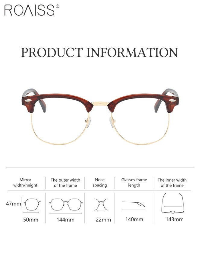 roaiss Retro Semi Rimless Blue Light Blocking Glasses Blue Light Filter Computer Reading Gaming TV Phones Square Eyeglasses Fashion Anti Eyestrain Headache Eyewear for Men Women Brown Gold 50mm - Image 4