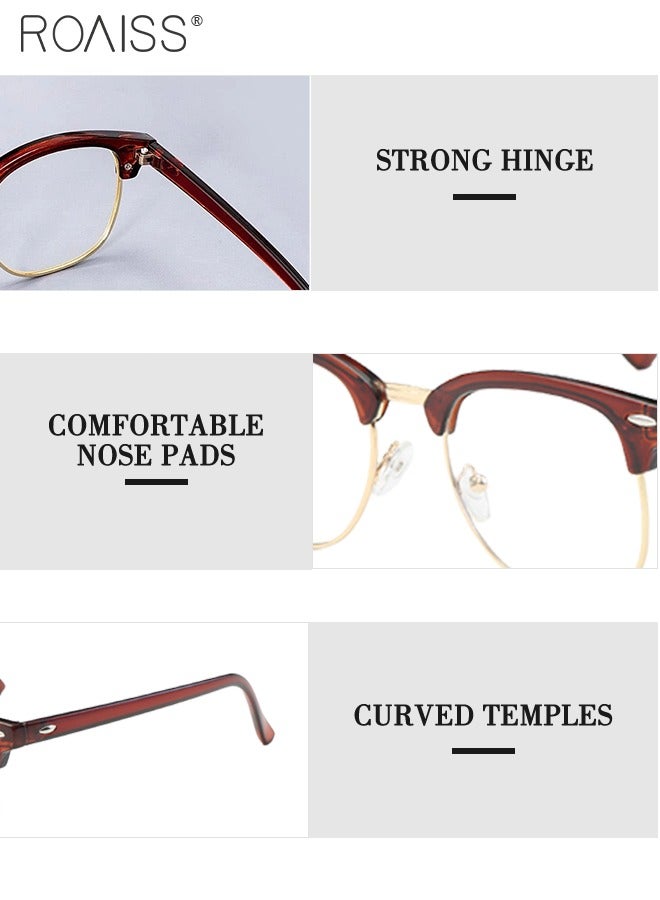 roaiss Retro Semi Rimless Blue Light Blocking Glasses Blue Light Filter Computer Reading Gaming TV Phones Square Eyeglasses Fashion Anti Eyestrain Headache Eyewear for Men Women Brown Gold 50mm - Image 5