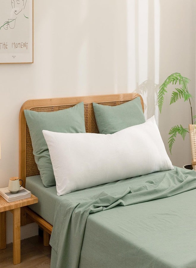 BESTOUCH 100% Washed Cotton Pillowcase for Hair and Skin Linen Feel Soft Comfortable Breathable 1 Pcs Pillow Case with Envelope Closure Solid Bright White Body 20x54 Inches - Image 2
