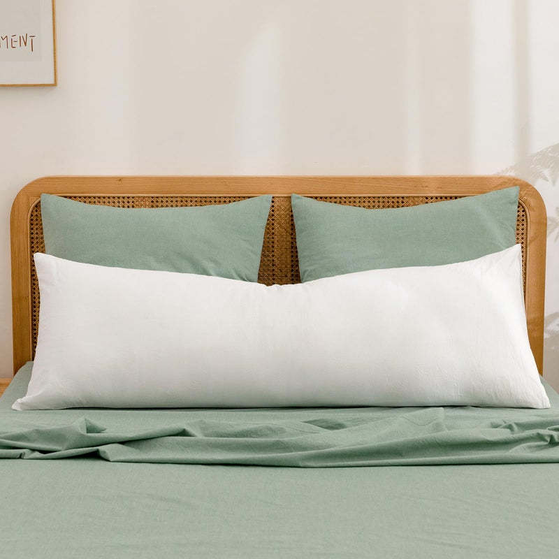 BESTOUCH 100% Washed Cotton Pillowcase for Hair and Skin Linen Feel Soft Comfortable Breathable 1 Pcs Pillow Case with Envelope Closure Solid Bright White Body 20x54 Inches - Image 1