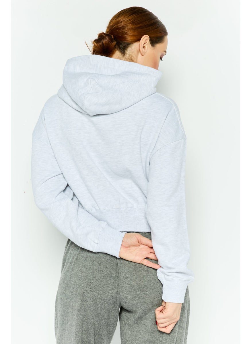 X-Girl Women Hood With Drawstring Embroidered Logo Sweatshirts, Heather Grey  - Image 4