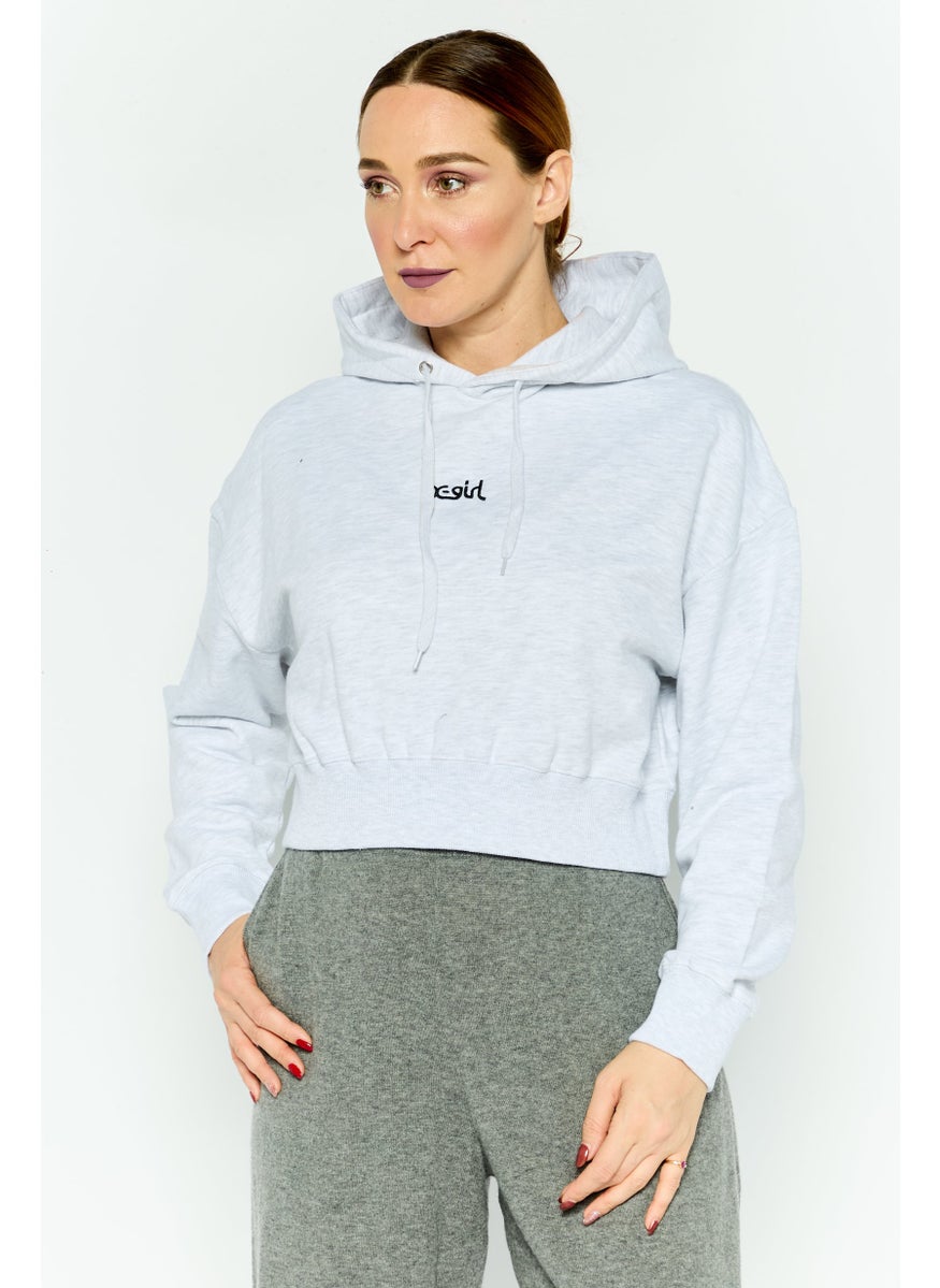 X-Girl Women Hood With Drawstring Embroidered Logo Sweatshirts, Heather Grey  - Image 1