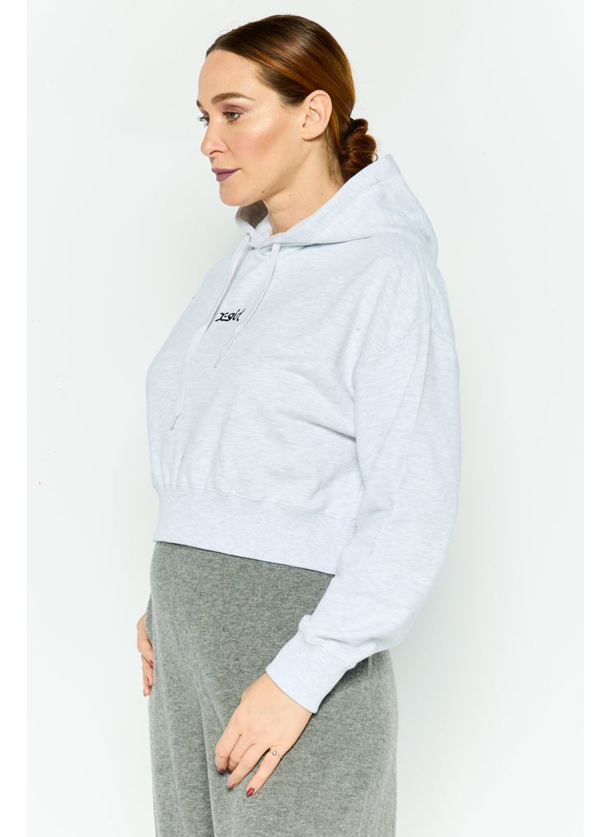 X-Girl Women Hood With Drawstring Embroidered Logo Sweatshirts, Heather Grey  - Image 3